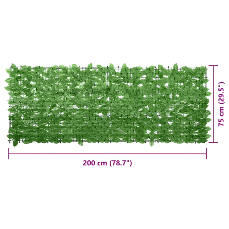 vidaXL balkona aizslietnis ar zaļām lapām, 200x75 cm