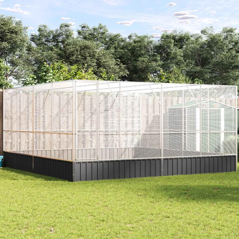 vidaXL putnu māja, sudraba krāsa, 418x414x212 cm, tērauds