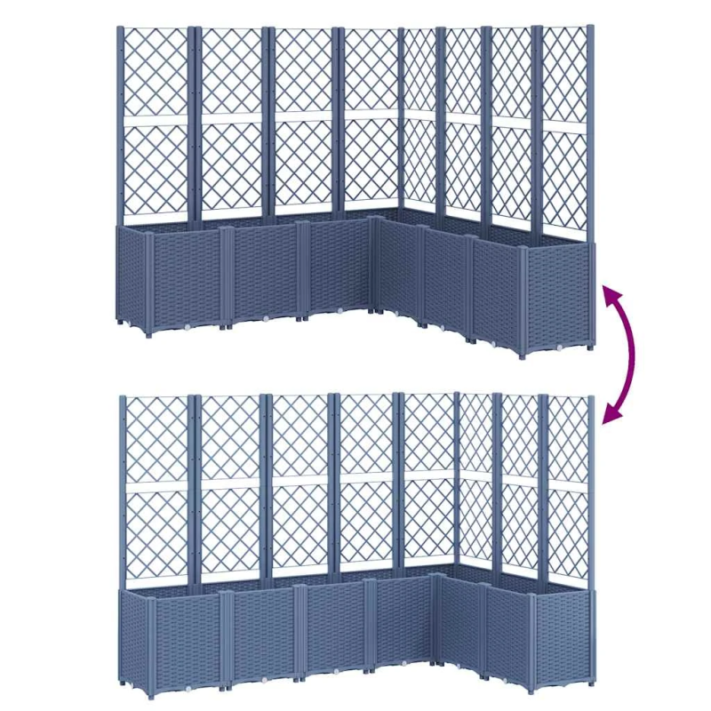 vidaXL dārza puķu kaste ar špaleru, zili pelēka, 160x160x140 cm, PP