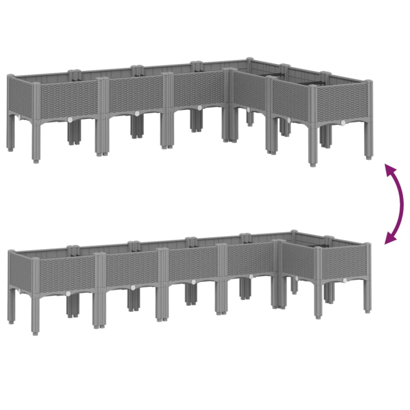 vidaXL dārza puķu kaste ar kājām, gaiši pelēka, 160x120x42 cm, PP
