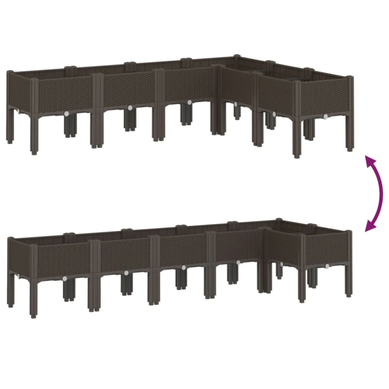 vidaXL dārza puķu kaste ar kājām, brūna, 160x120x42 cm, PP