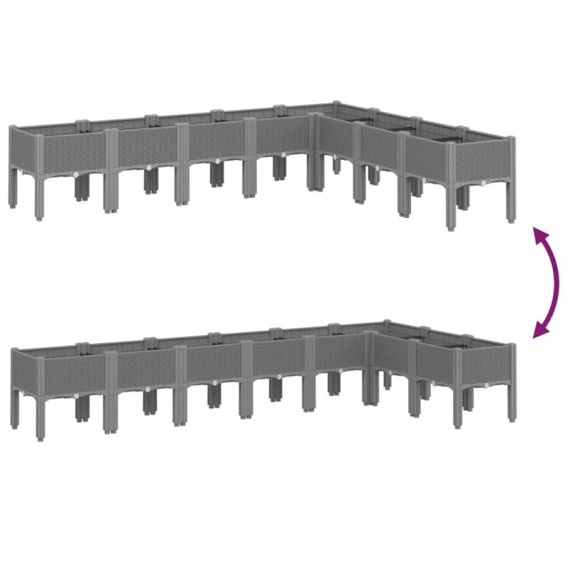 vidaXL dārza puķu kaste ar kājām, gaiši pelēka, 200x160x42 cm, PP