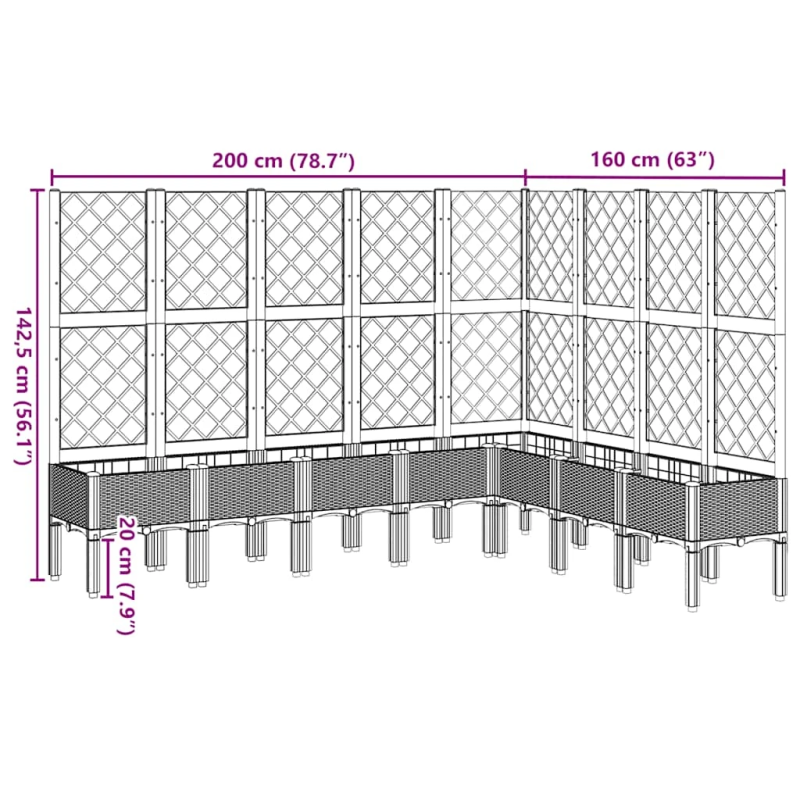 vidaXL dārza puķu kaste ar špaleru, brūna, 200x160x142 cm, PP