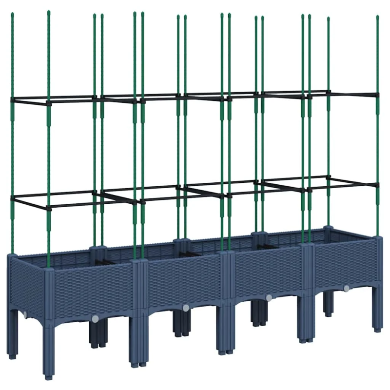 vidaXL dārza puķu kaste ar špaleru, zili pelēka, 160x40x142,5 cm, PP