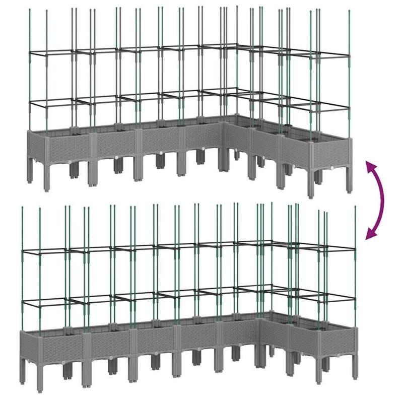 vidaXL dārza puķu kaste ar špaleru, gaiši pelēka, 200x160x142,5 cm, PP