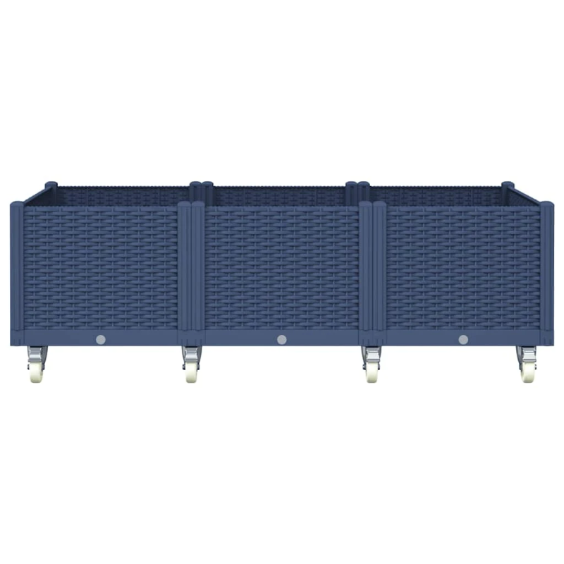 vidaXL dārza puķu kaste ar riteņiem, zili pelēka, 150x80x54 cm, PP