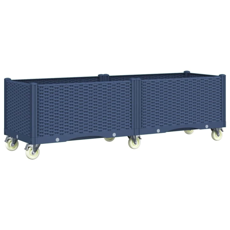 vidaXL dārza puķu kaste ar riteņiem, zili pelēka, 160x50x54 cm, PP