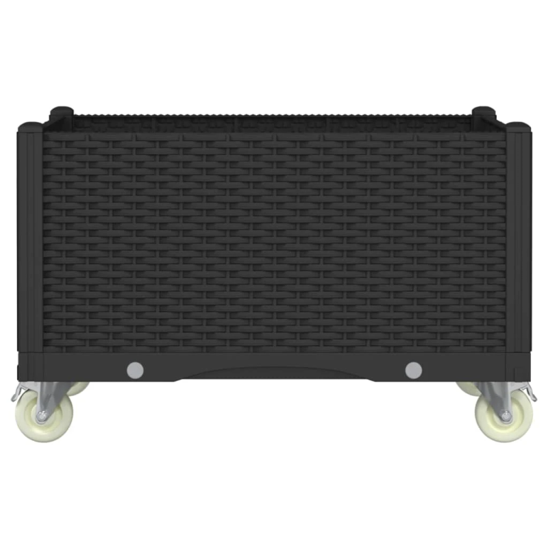 vidaXL dārza puķu kaste ar riteņiem, melna, 80x50x54 cm, PP