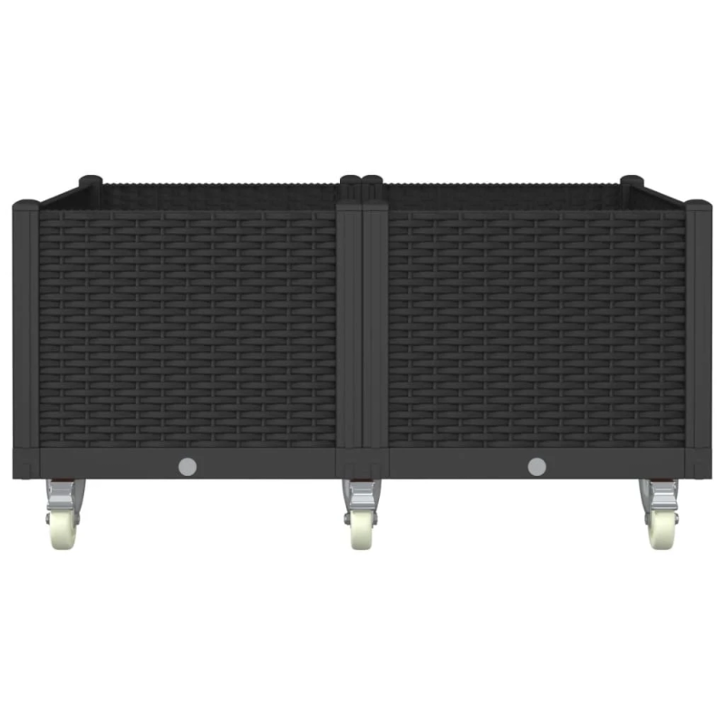 vidaXL dārza puķu kaste ar riteņiem, melna, 100x80x54 cm, PP