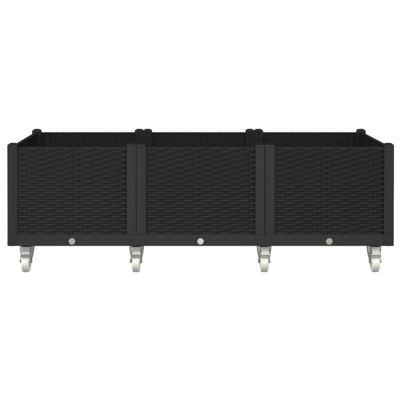 vidaXL dārza puķu kaste ar riteņiem, melna, 150x80x54 cm, PP