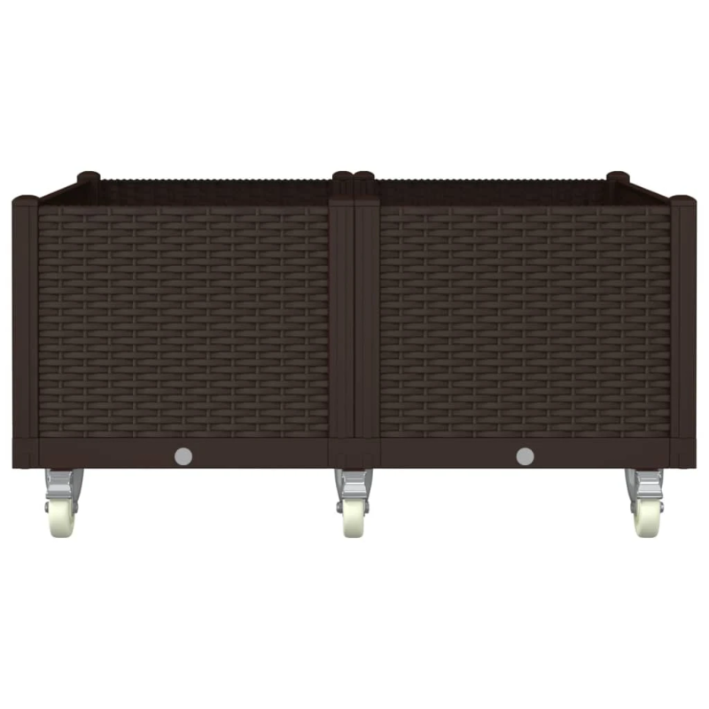 vidaXL dārza puķu kaste ar riteņiem, brūna, 100x80x54 cm, PP