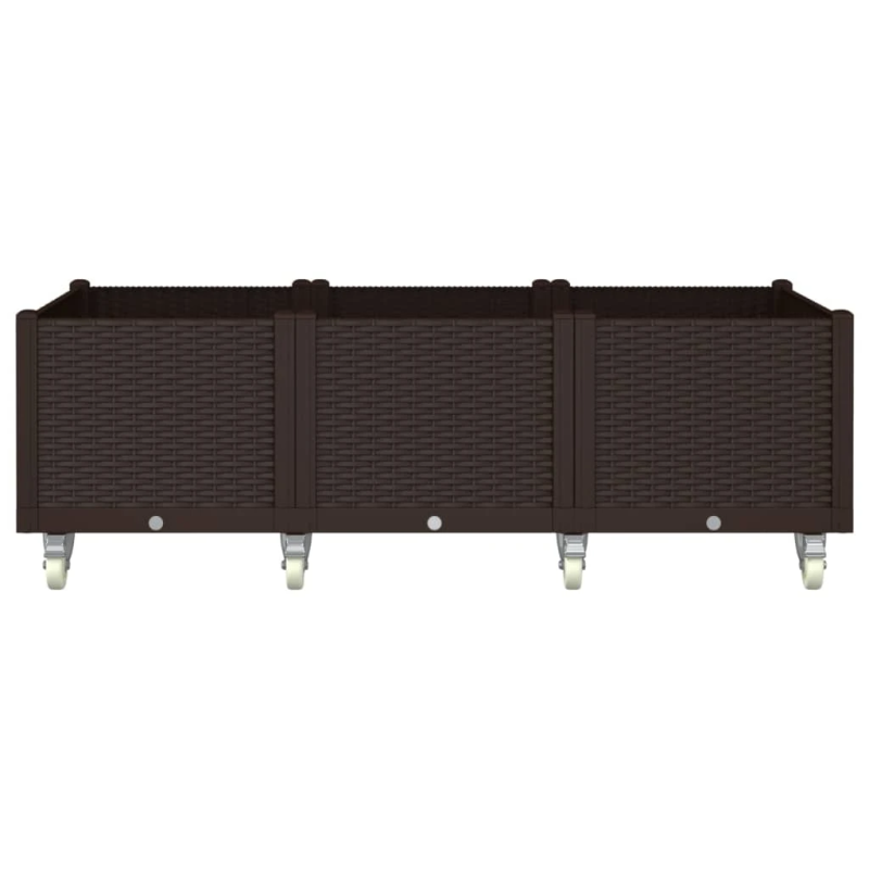 vidaXL dārza puķu kaste ar riteņiem, brūna, 150x80x54 cm, PP