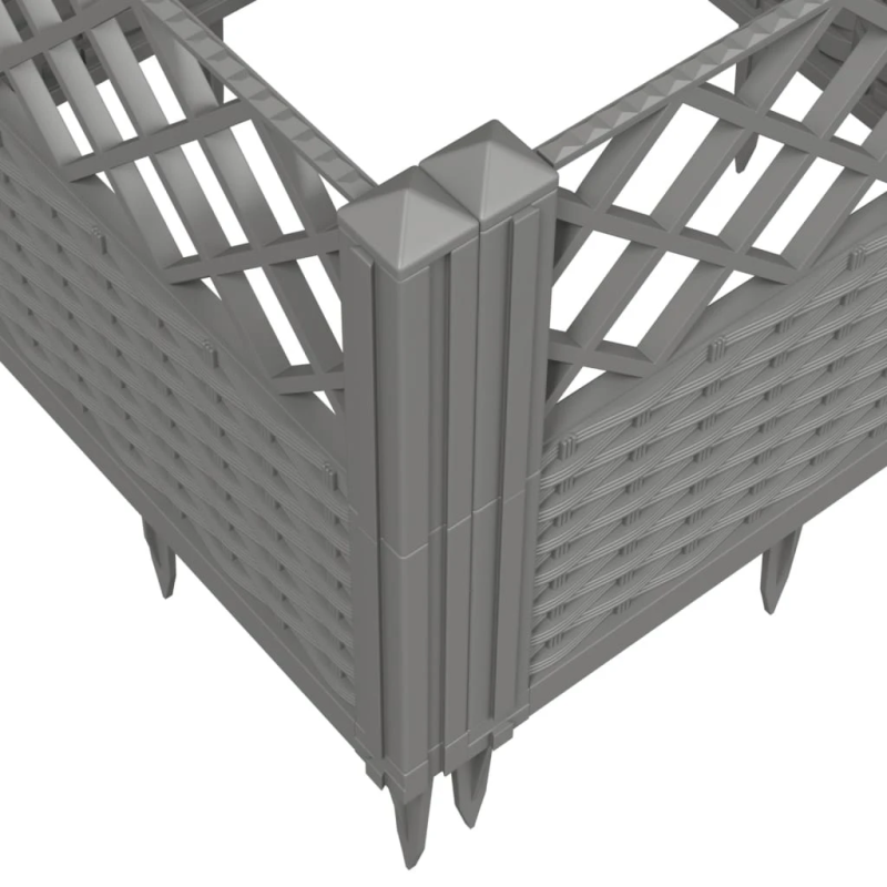 vidaXL dārza puķu kaste ar mietiņiem gaiši pelēka 123,5x43,5x43,5cm PP