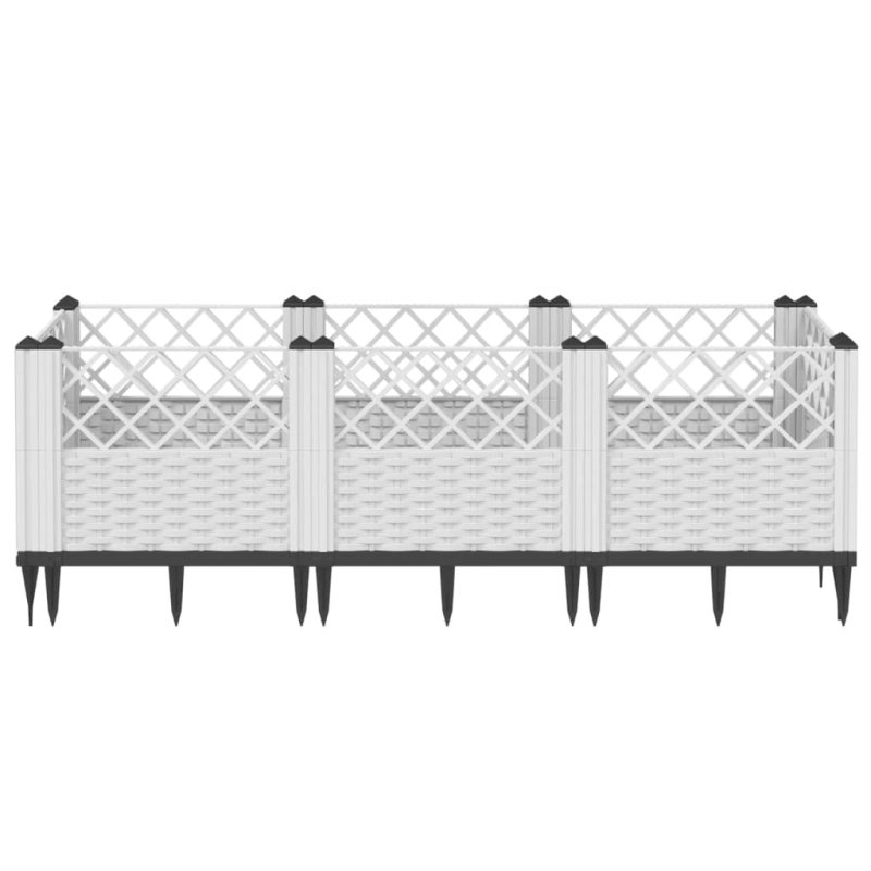 vidaXL dārza puķu kaste ar mietiņiem, balta, 123,5x43,5x43,5 cm, PP