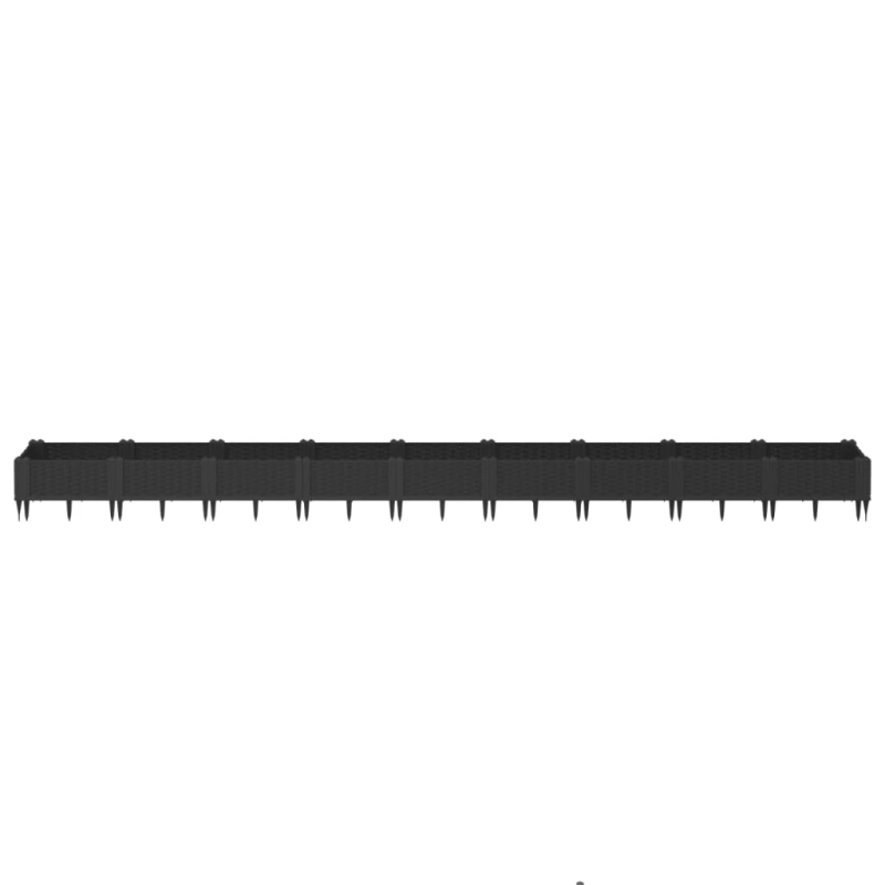 vidaXL dārza puķu kaste ar mietiņiem, melna, 362,5x42,5x28,5 cm, PP