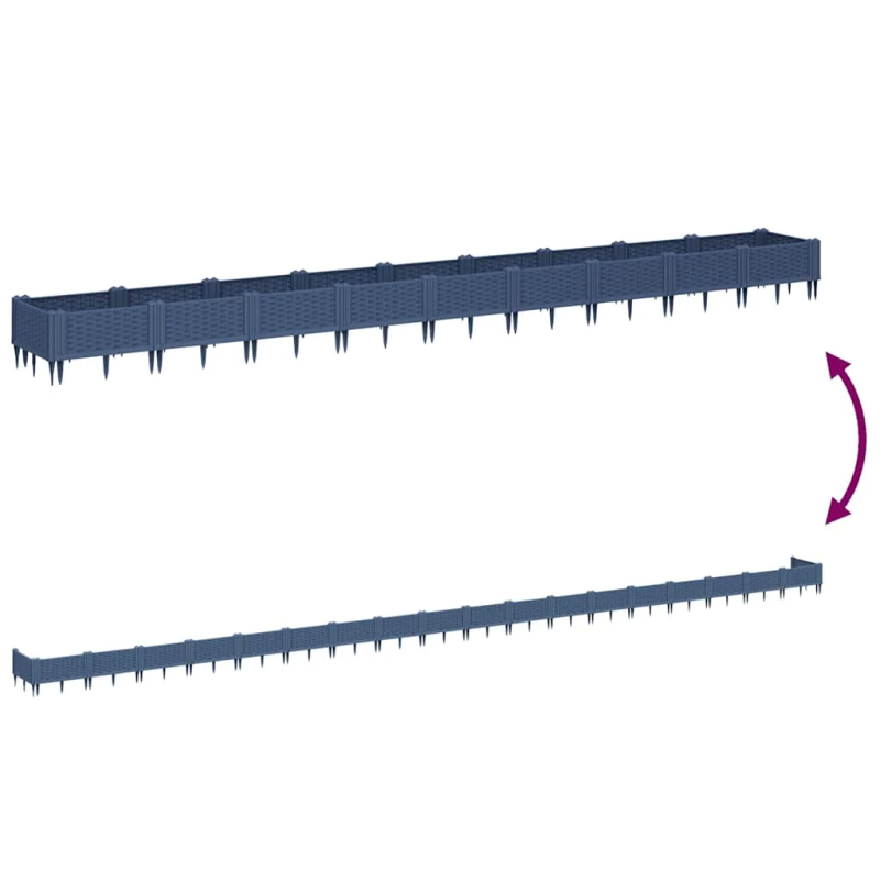 vidaXL dārza puķu kaste ar mietiņiem, zili pelēka, 362,5x42,5x28,5 cm, PP