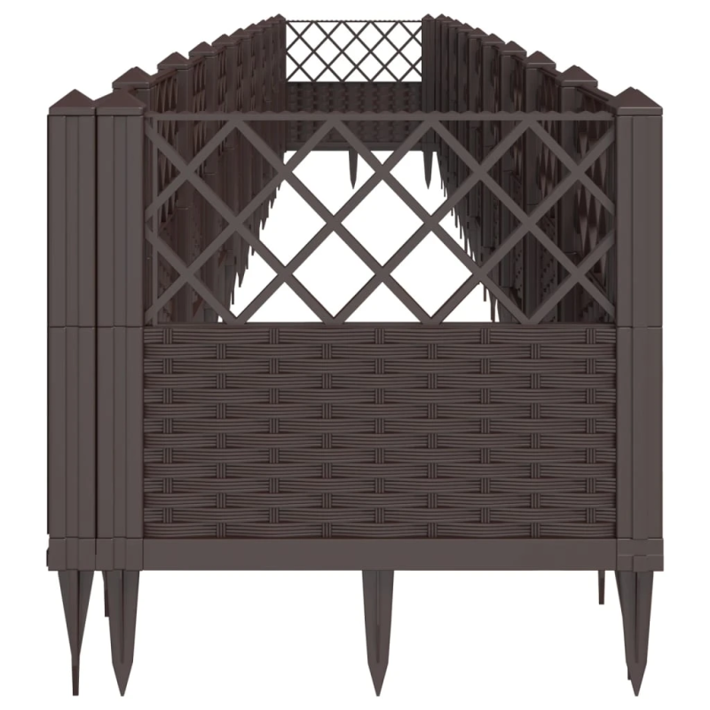 vidaXL dārza puķu kaste ar mietiņiem, brūna, 363,5x43,5x43,5 cm, PP