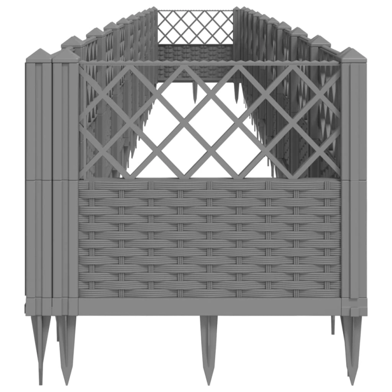 vidaXL dārza puķu kaste ar mietiņiem gaiši pelēka 363,5x43,5x43,5cm PP
