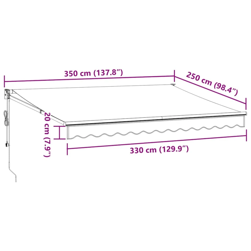 vidaXL izvelkama markīze, 350x250 cm, automātiska, vīnsarkana