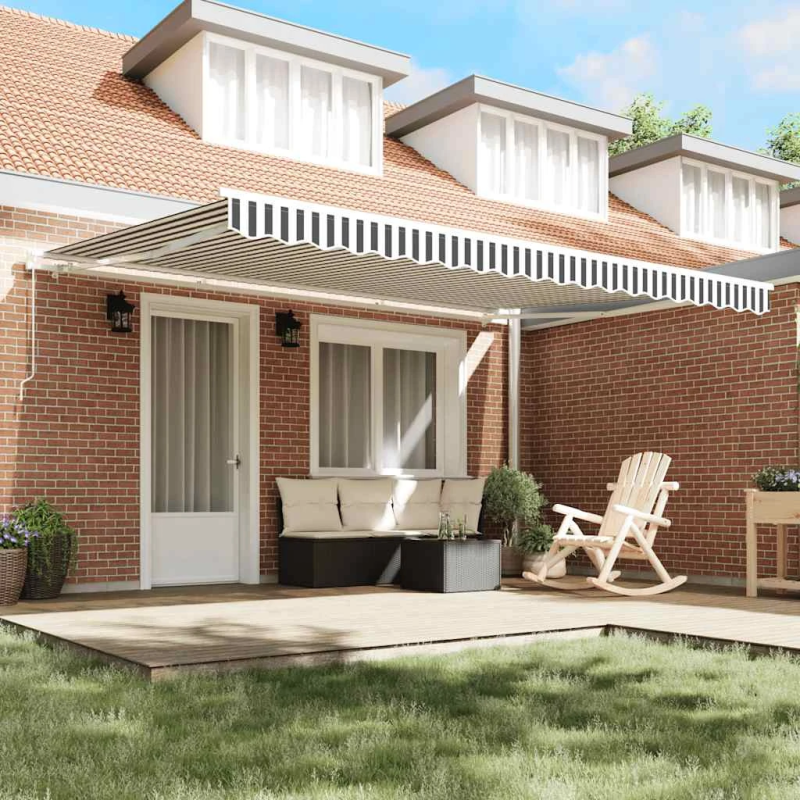 vidaXL manuāli izvelkama nojume, pelēka un balta, 450x300 cm