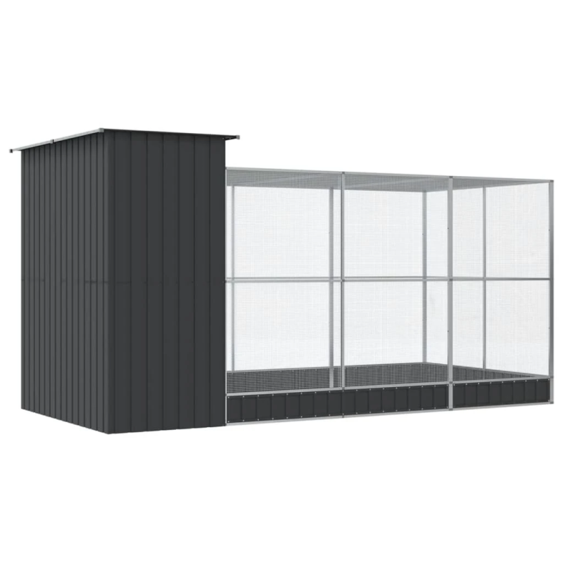 vidaXL putnu būris ar pagarinājumu, sudraba krāsā, 416x203x216 cm, tērauds