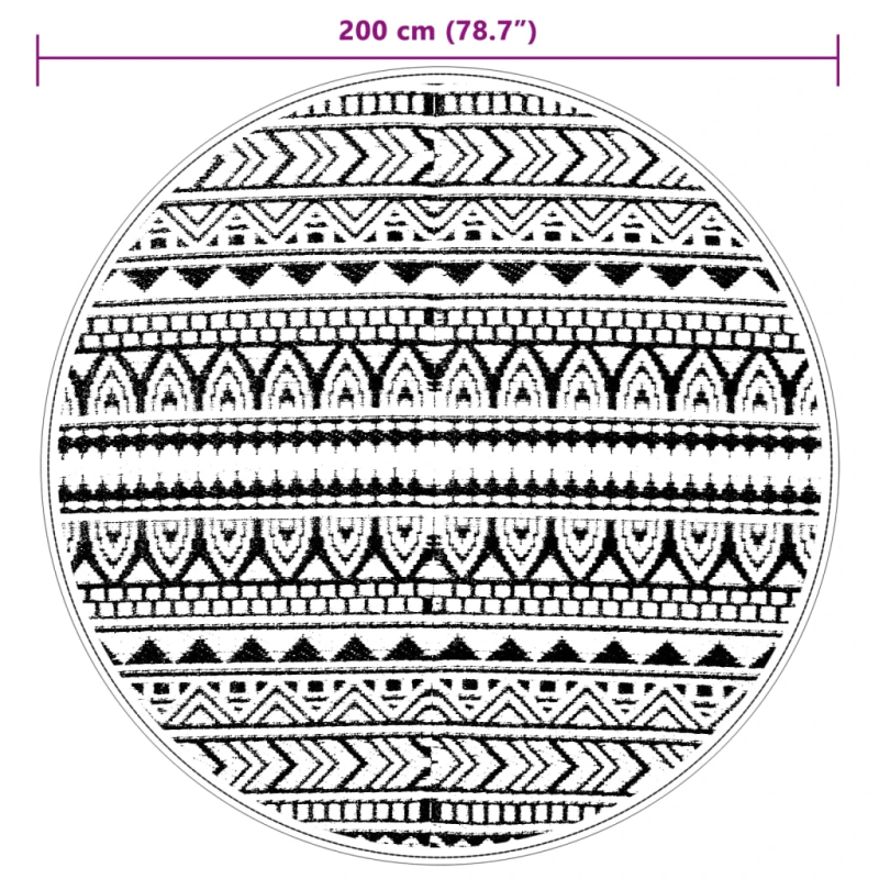 vidaXL āra paklājs, DIA200 cm, ARAKIL melns, PP