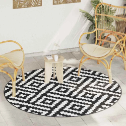 vidaXL āra paklājs, DIA200 cm, ARAKIL balts un melns PP