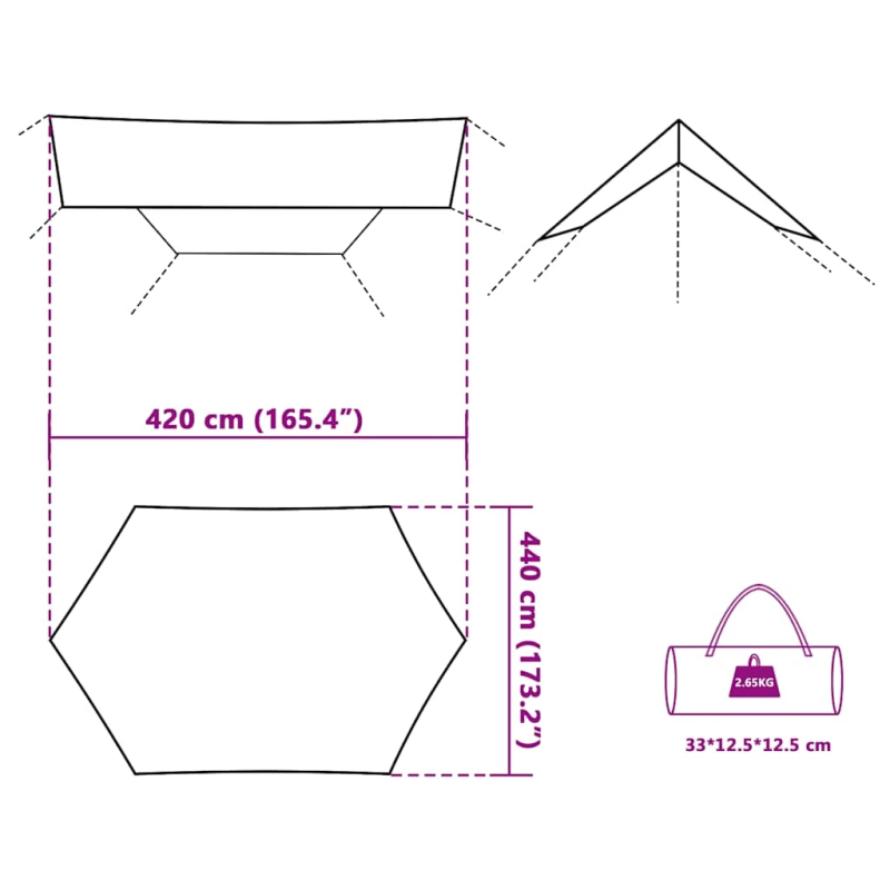 vidaXL kempinga tents, zaļa, 420x440 cm, ūdensizturīga