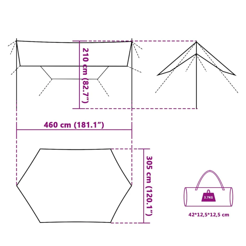vidaXL kempinga tents, zaļa, 460x305x210 cm, ūdensizturīga