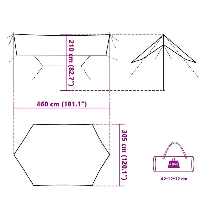 vidaXL kempinga tents, zaļa, 460x305x210 cm, ūdensizturīga