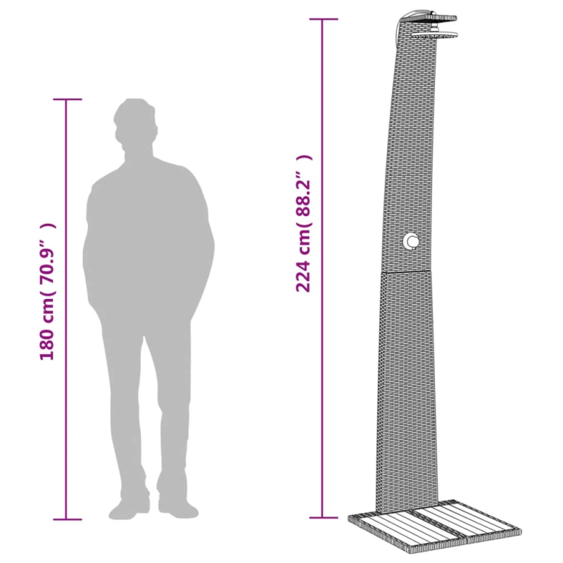 vidaXL āra duša, melna, 55x60x224 cm, PE rotangpalma, akācijas koks