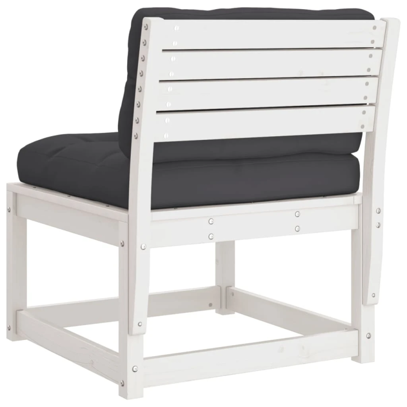 vidaXL dārza dīvāns ar matračiem, balts priedes masīvkoks