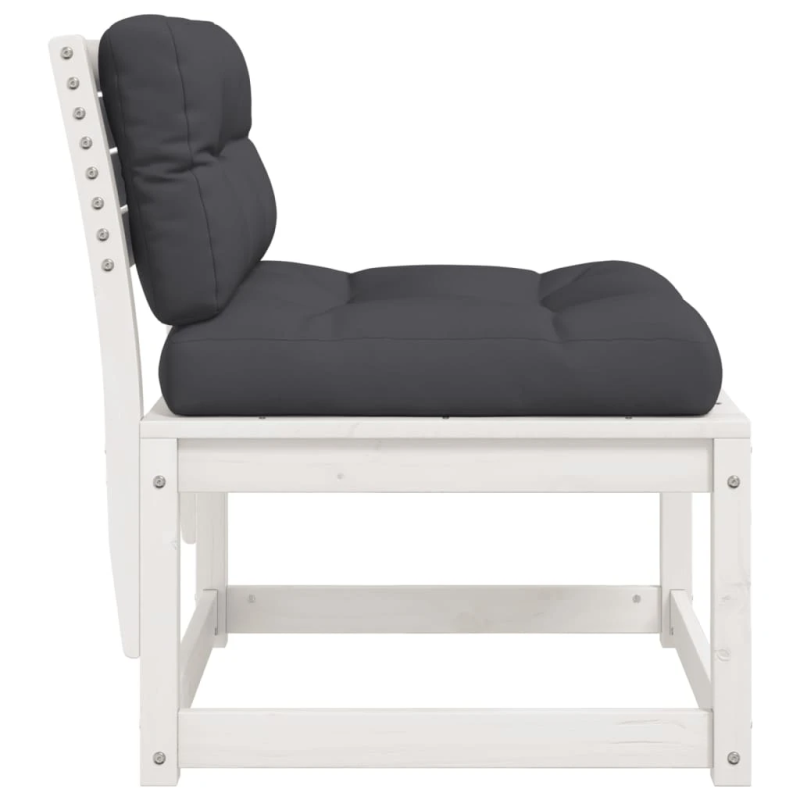 vidaXL dārza dīvāns ar matračiem, balts priedes masīvkoks