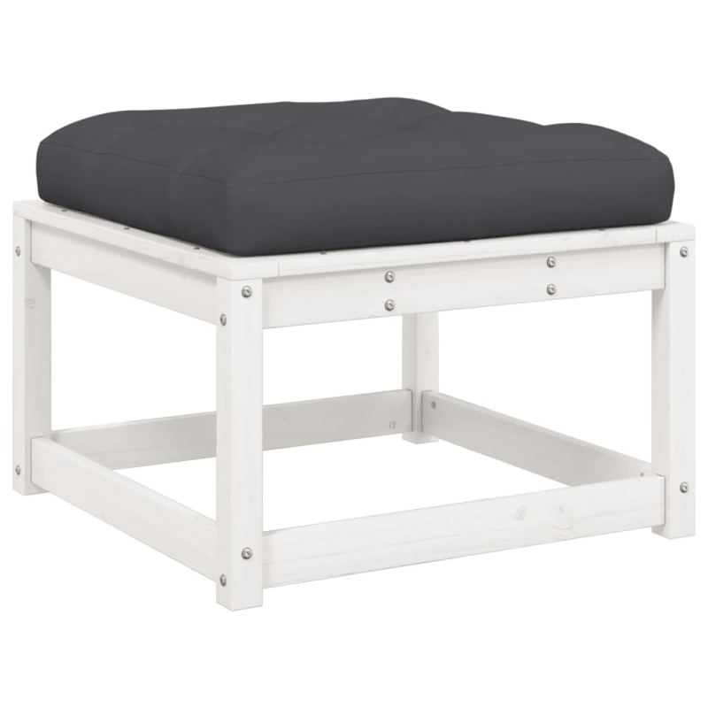 vidaXL dārza soliņš ar matraci, balts priedes masīvkoks