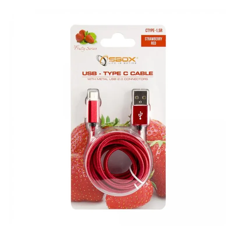 Sbox USB- Type-C M-M 1.5m CTYPE-1.5R Strawberry Red