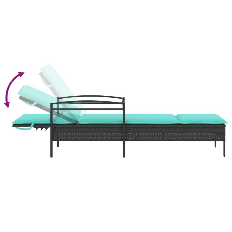 vidaXL sauļošanās krēsls ar spilvenu, melns, 63x200x81 cm, polietilēna rotangpalma ,tikai ASV,