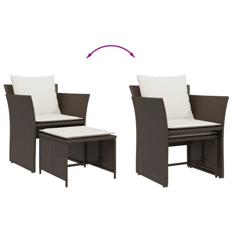 vidaXL dārza krēsls ar soliņu, brūna PE rotangpalma