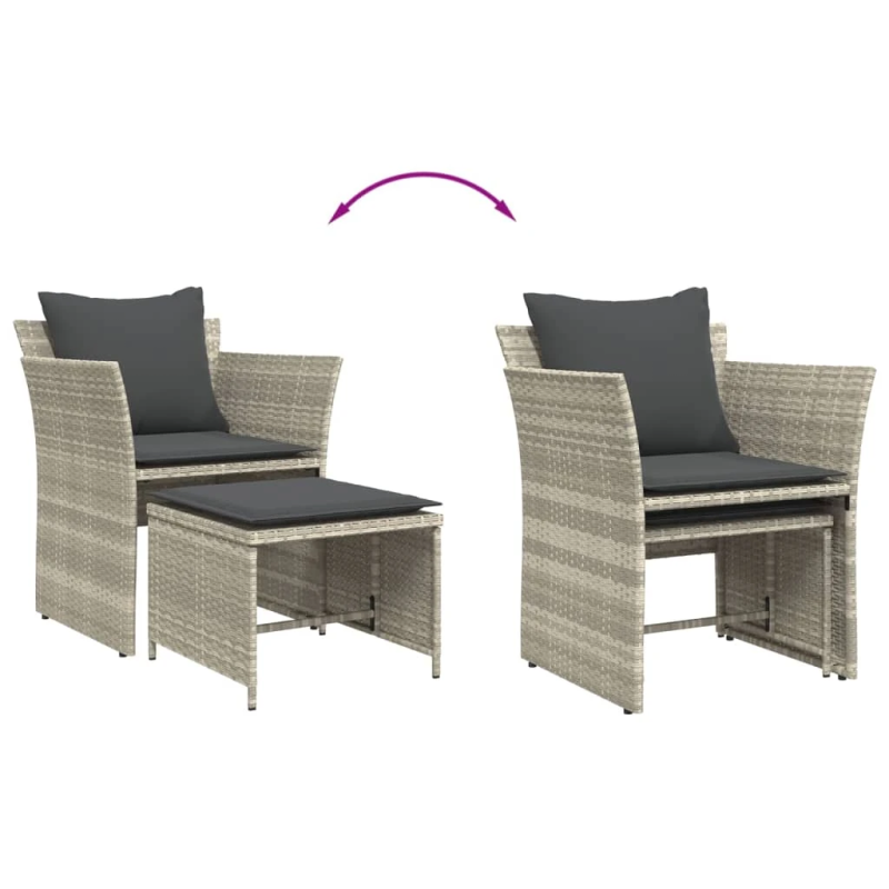 vidaXL dārza krēsls ar soliņu, gaiši pelēka PE rotangpalma