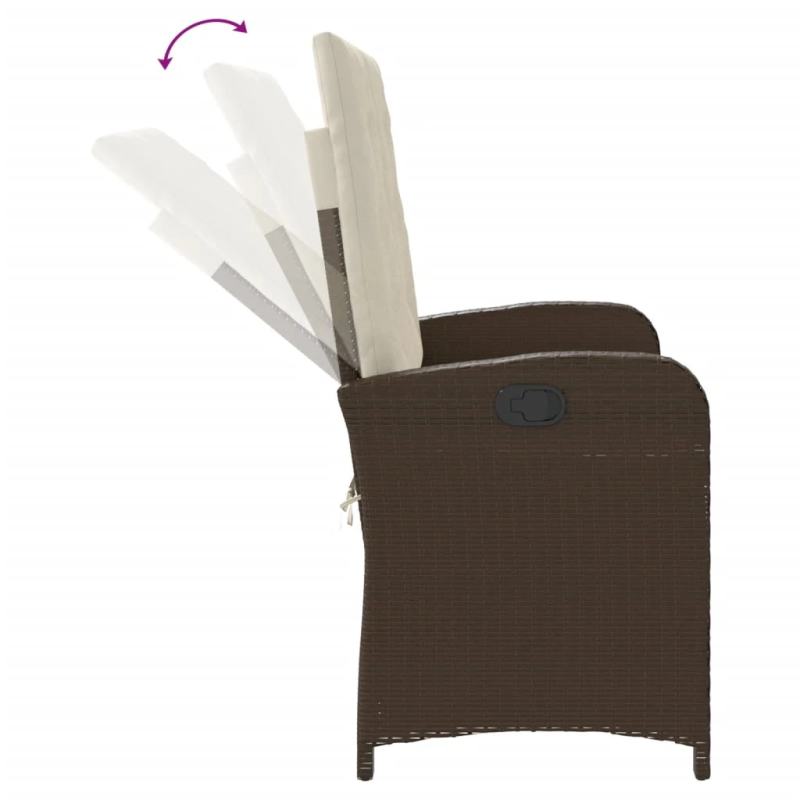 vidaXL atgāžams dārza krēsls ar matračiem, brūna PE rotangpalma