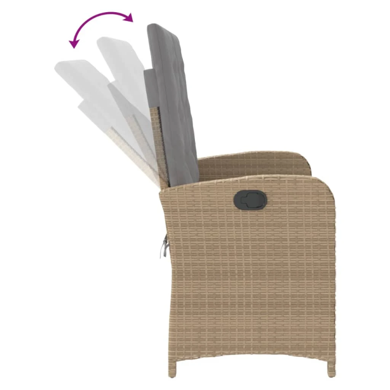 vidaXL atgāžams dārza krēsls ar matračiem, bēša PE rotangpalma