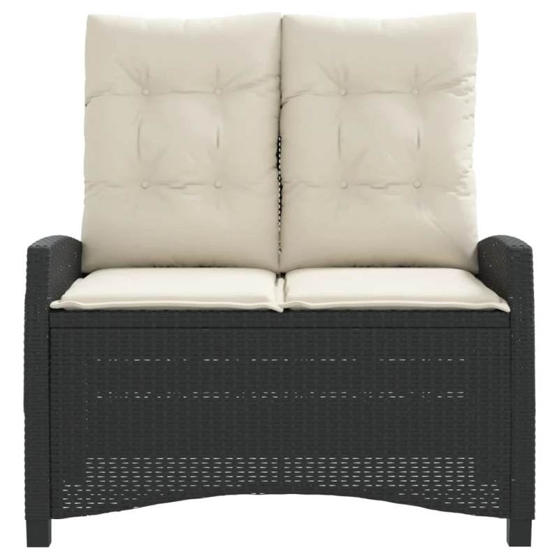 vidaXL atgāžams dārza krēsls ar matračiem, melna PE rotangpalma