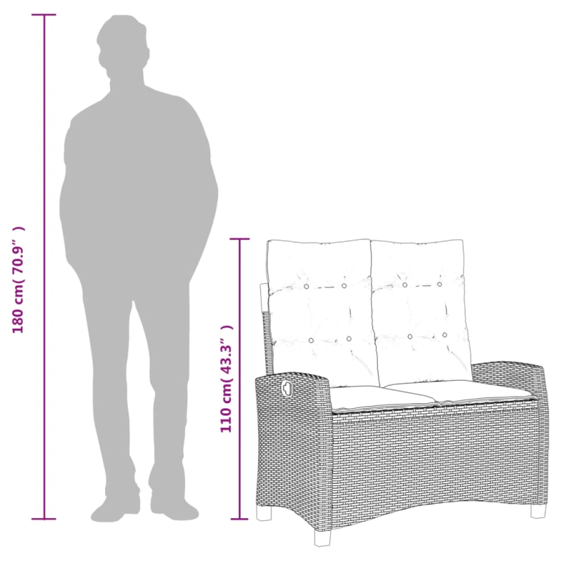 vidaXL atgāžams dārza krēsls ar matračiem, brūna PE rotangpalma