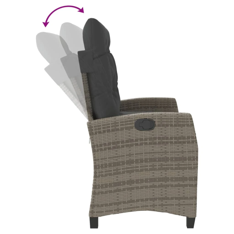 vidaXL atgāžams dārza krēsls ar matračiem, pelēka PE rotangpalma