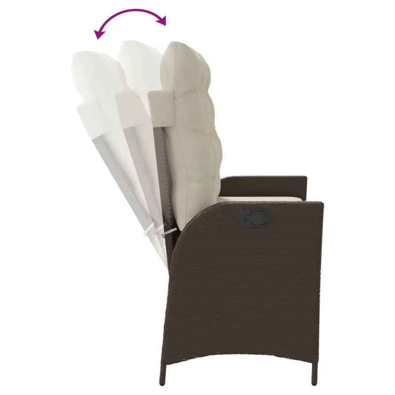 vidaXL atgāžams dārza krēsls ar matračiem, brūna PE rotangpalma