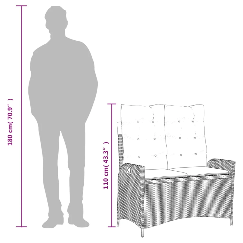 vidaXL atgāžams dārza krēsls ar matračiem, brūna PE rotangpalma
