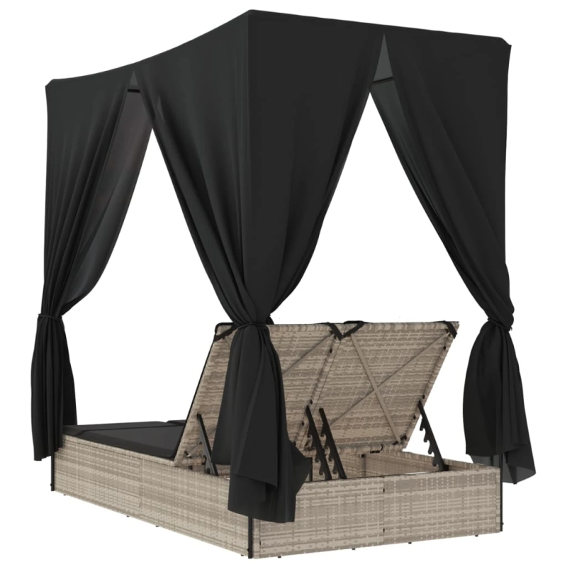 vidaXL divvietīgs sauļošanās krēsls ar jumtu un aizkariem, PE