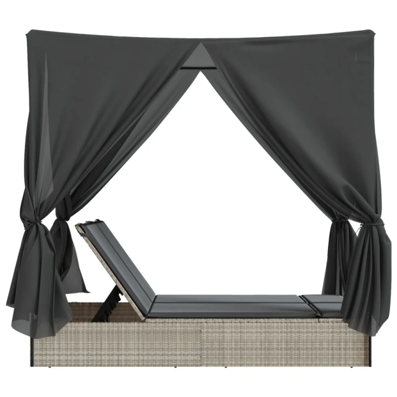 vidaXL divvietīgs sauļošanās krēsls ar jumtu un aizkariem, PE