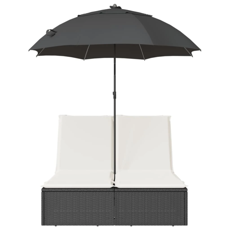 vidaXL divvietīgs sauļošanās krēsls ar matračiem, melna PE rotangpalma