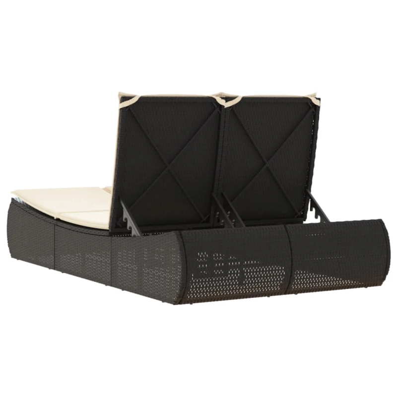 vidaXL divvietīgs sauļošanās krēsls ar matračiem, melna PE rotangpalma