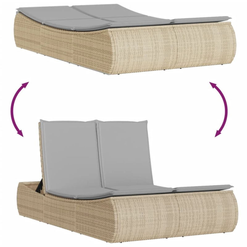vidaXL divvietīgs sauļošanās krēsls ar matračiem, bēša PE rotangpalma